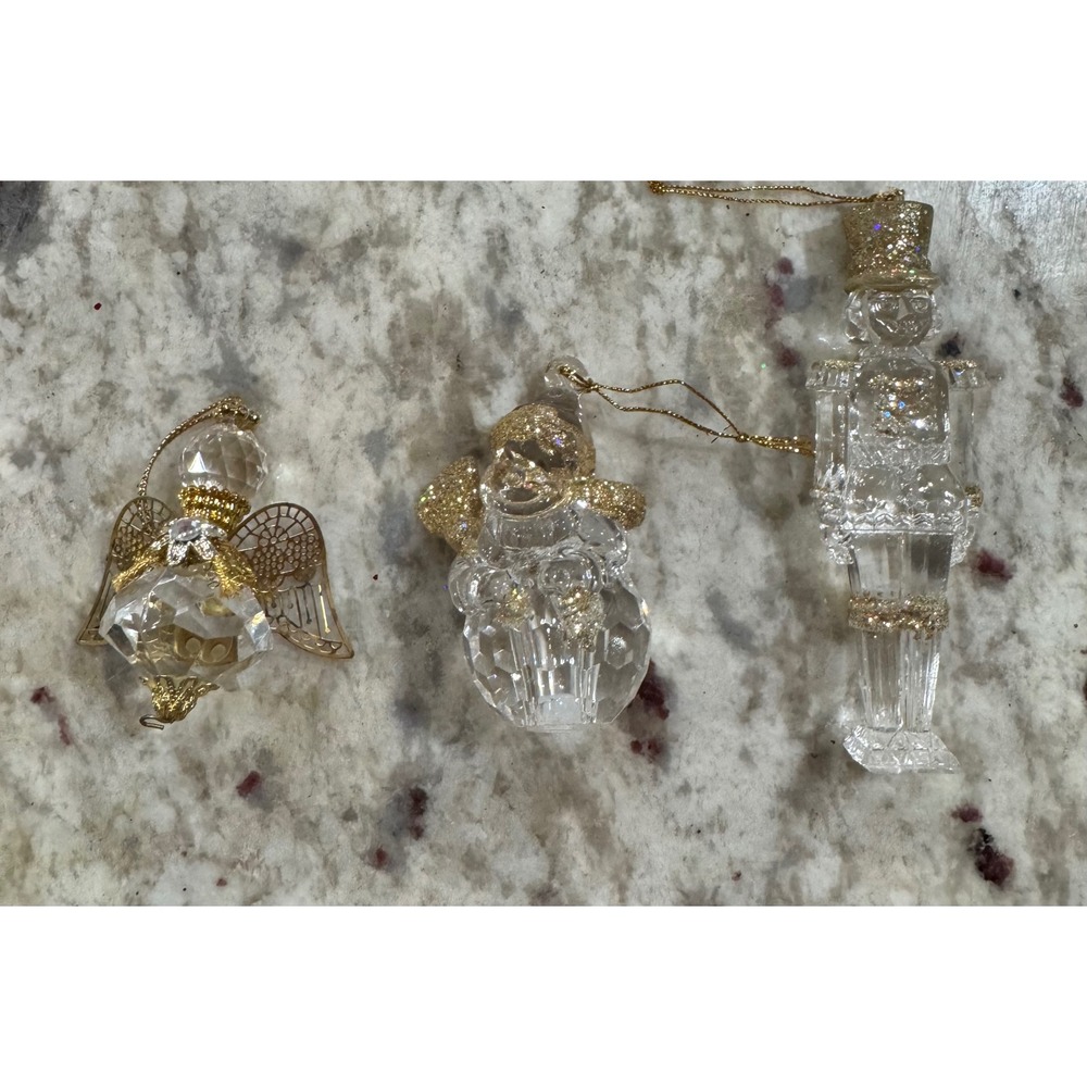 Vintage Style Faceted Acrylic Christmas Ornaments Angel Snowman Nutctack Set 3r